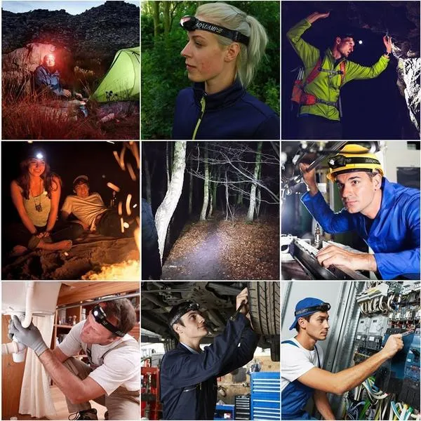 LED headlamp 3000LM mini motion sensor rechargeable headlight for outdoor use black