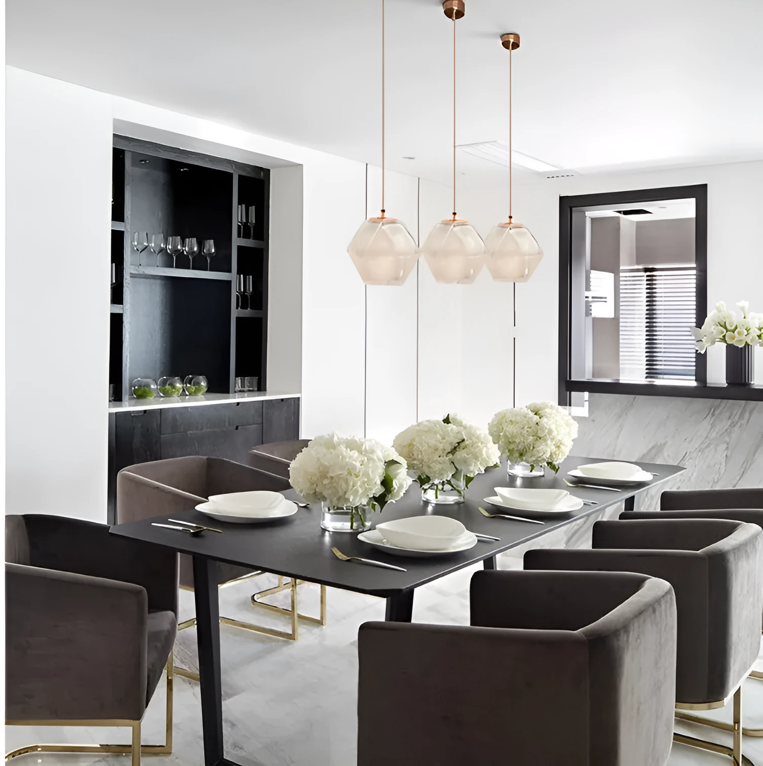 Rubik's Cube style glass chandelier with LED light in black finish for living room or dining room