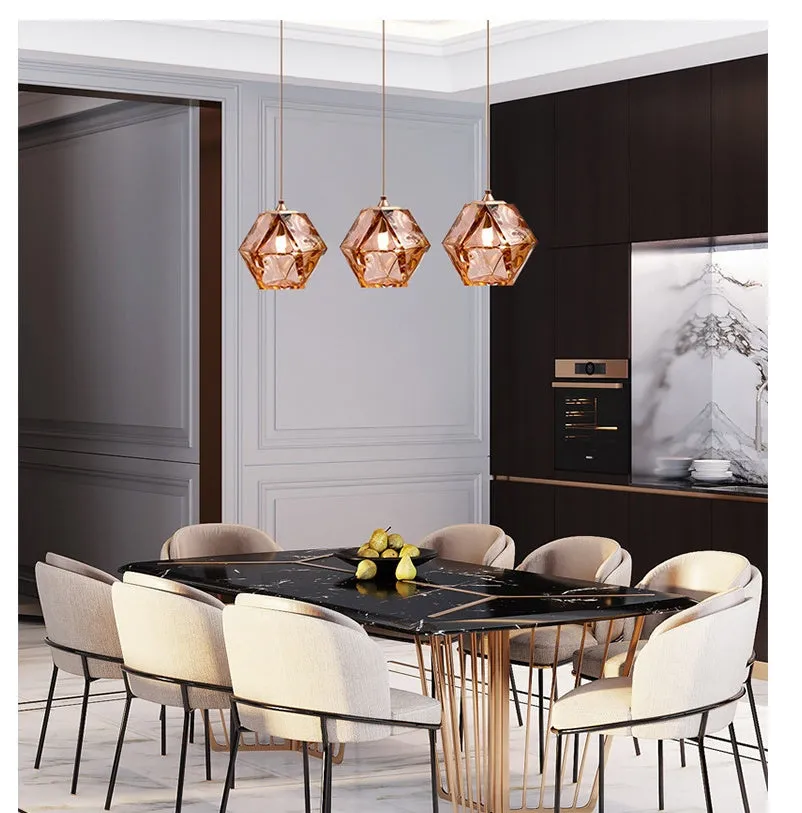 Rubik's Cube style glass chandelier with LED light in black finish for living room or dining room