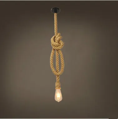 Hemp rope chandelier with grass vine body, single head, retro industrial style for bar restaurant loft
