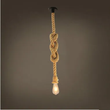 Hemp rope chandelier with grass vine body, single head, retro industrial style for bar restaurant loft
