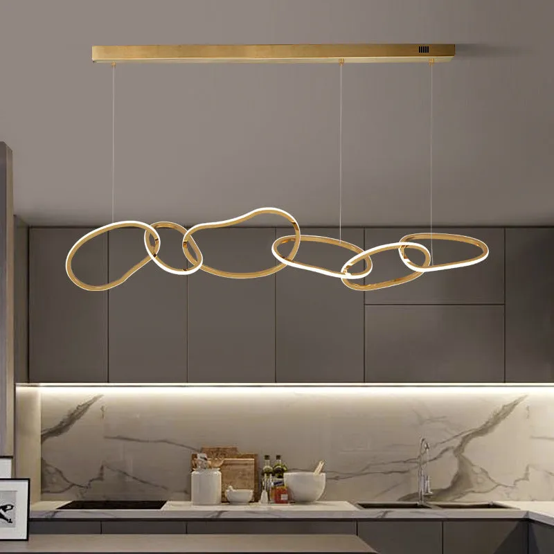 Postmodern minimalist iron and grass rattan chandelier with four rings, length 100 cm, for dining room