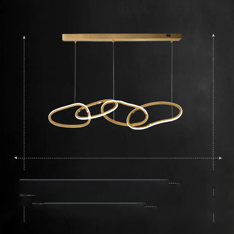 Postmodern minimalist iron and grass rattan chandelier with four rings, length 100 cm, for dining room