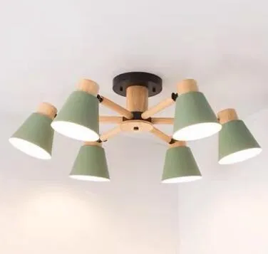 Nordic creative macaron ceiling lamp with ironwood frame in pendant light configuration