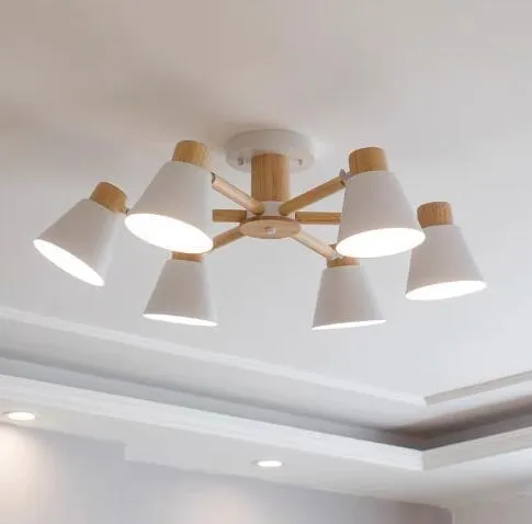 Nordic creative macaron ceiling lamp with ironwood frame in pendant light configuration