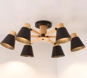 Nordic creative macaron ceiling lamp with ironwood frame in pendant light configuration