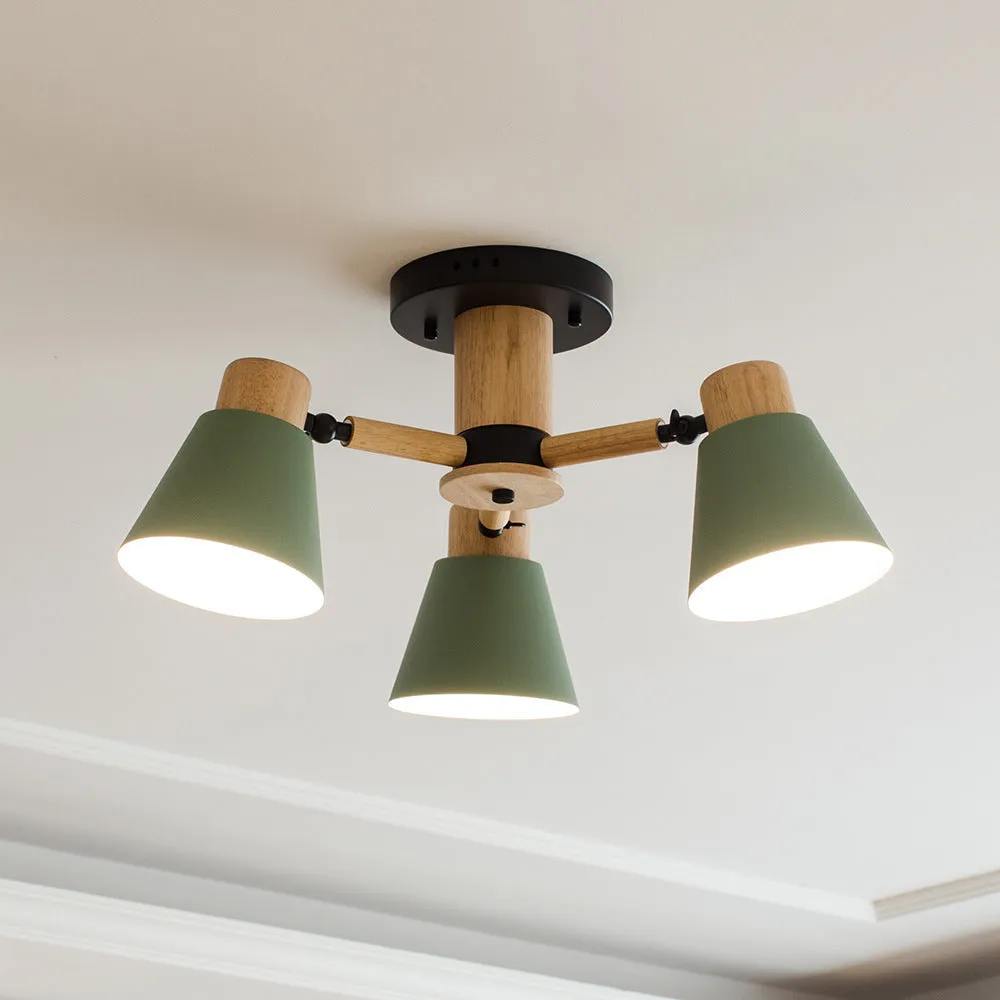 Nordic creative macaron ceiling lamp with ironwood frame in pendant light configuration