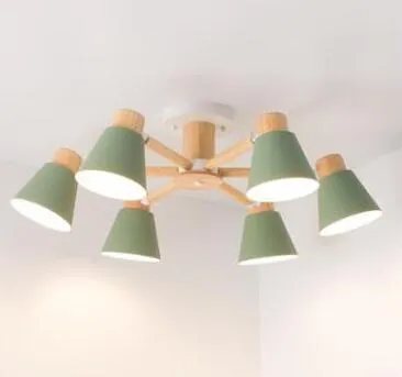 Nordic creative macaron ceiling lamp with ironwood frame in pendant light configuration