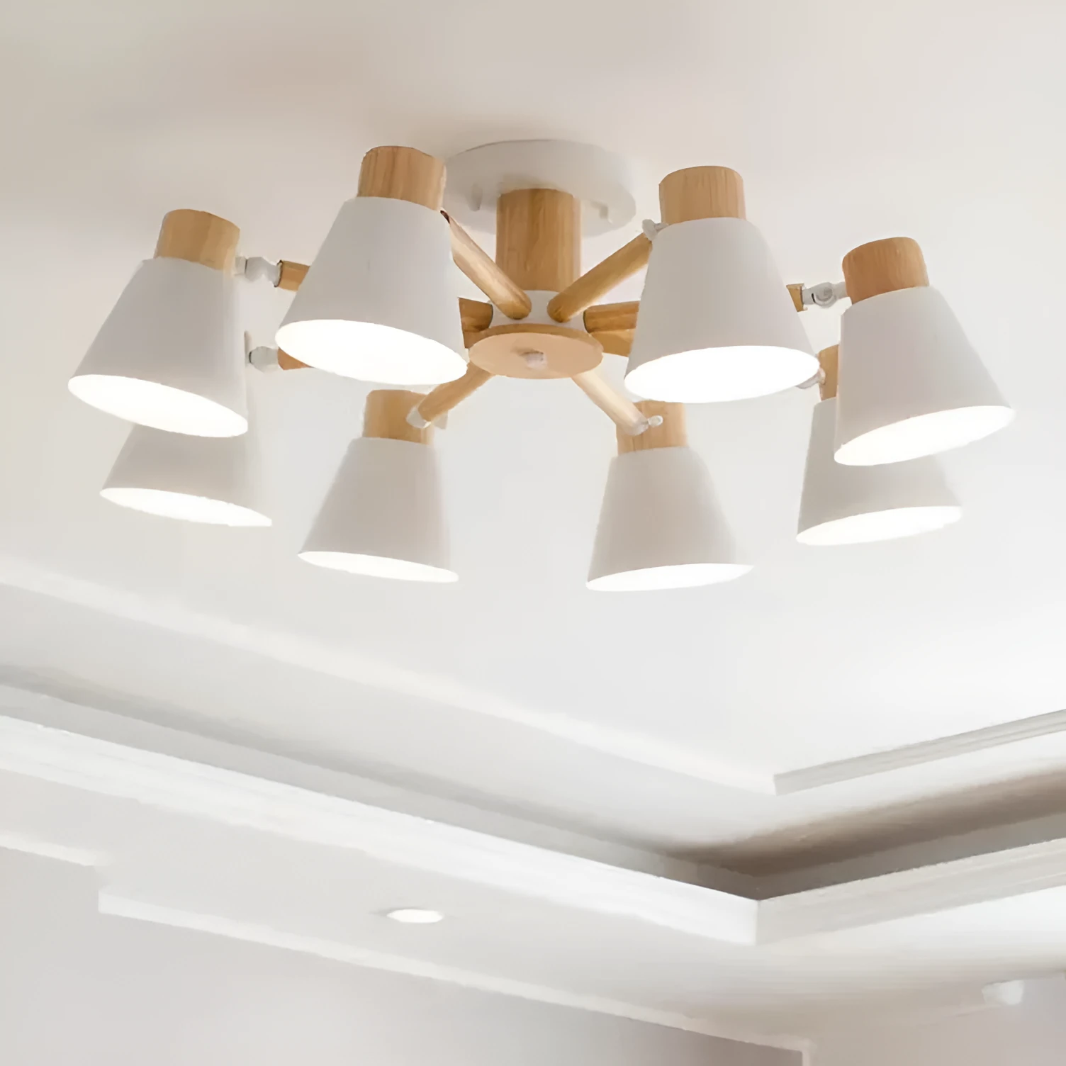 Nordic creative macaron ceiling lamp with ironwood frame in pendant light configuration
