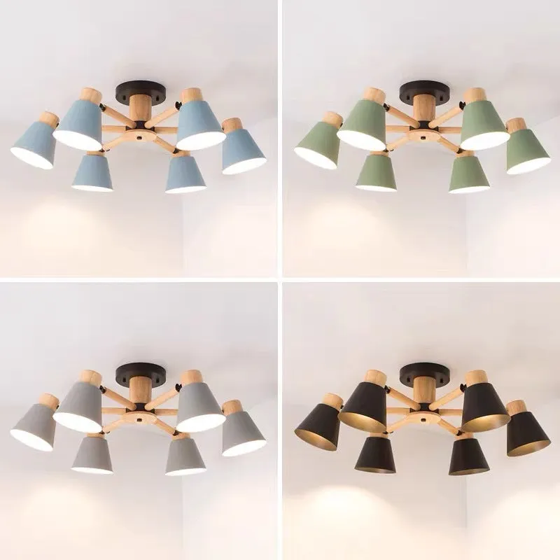Nordic creative macaron ceiling lamp with ironwood frame in pendant light configuration
