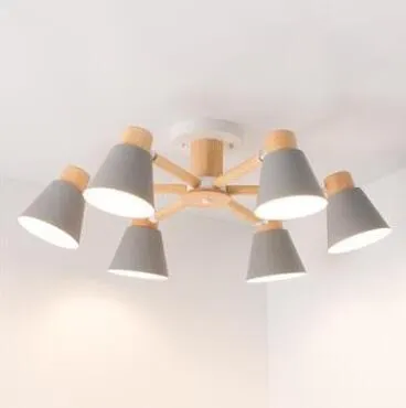 Nordic creative macaron ceiling lamp with ironwood frame in pendant light configuration