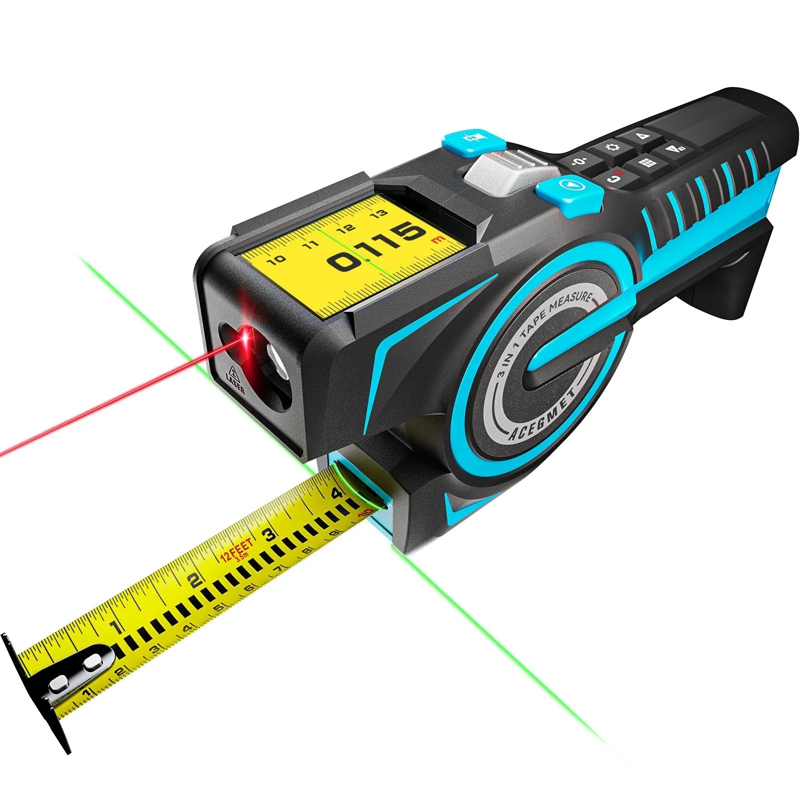 2 in 1 laser tape measure tool with 5m nylon coated blade and 100m laser range