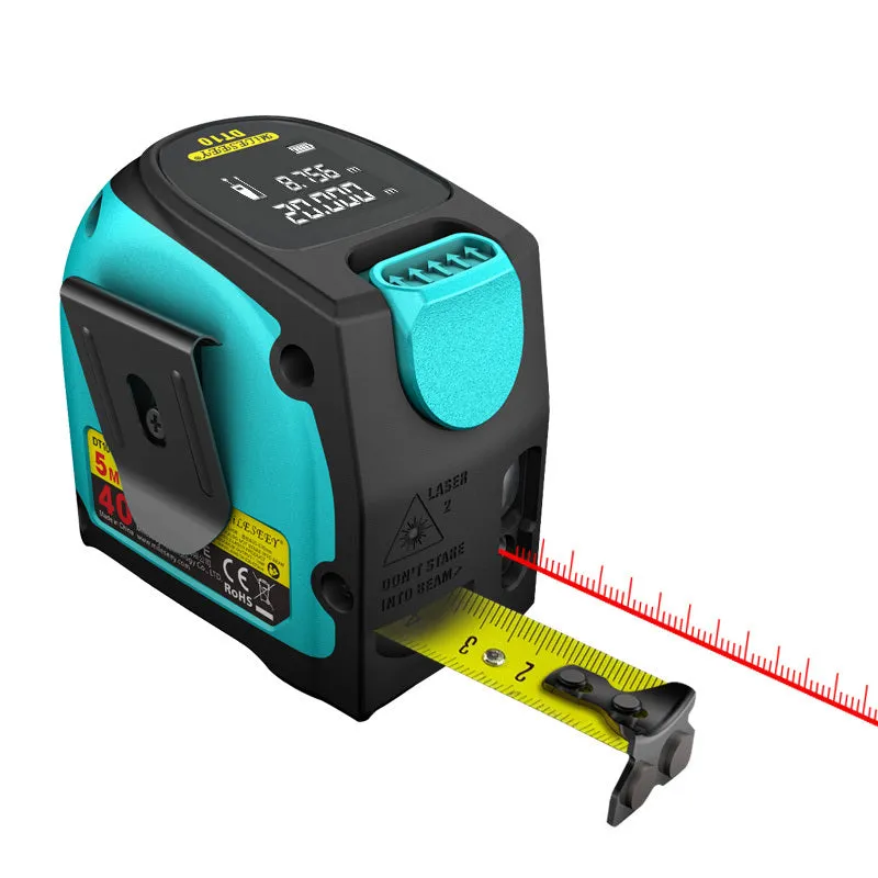 2 in 1 laser tape measure tool with 5m nylon coated blade and 100m laser range