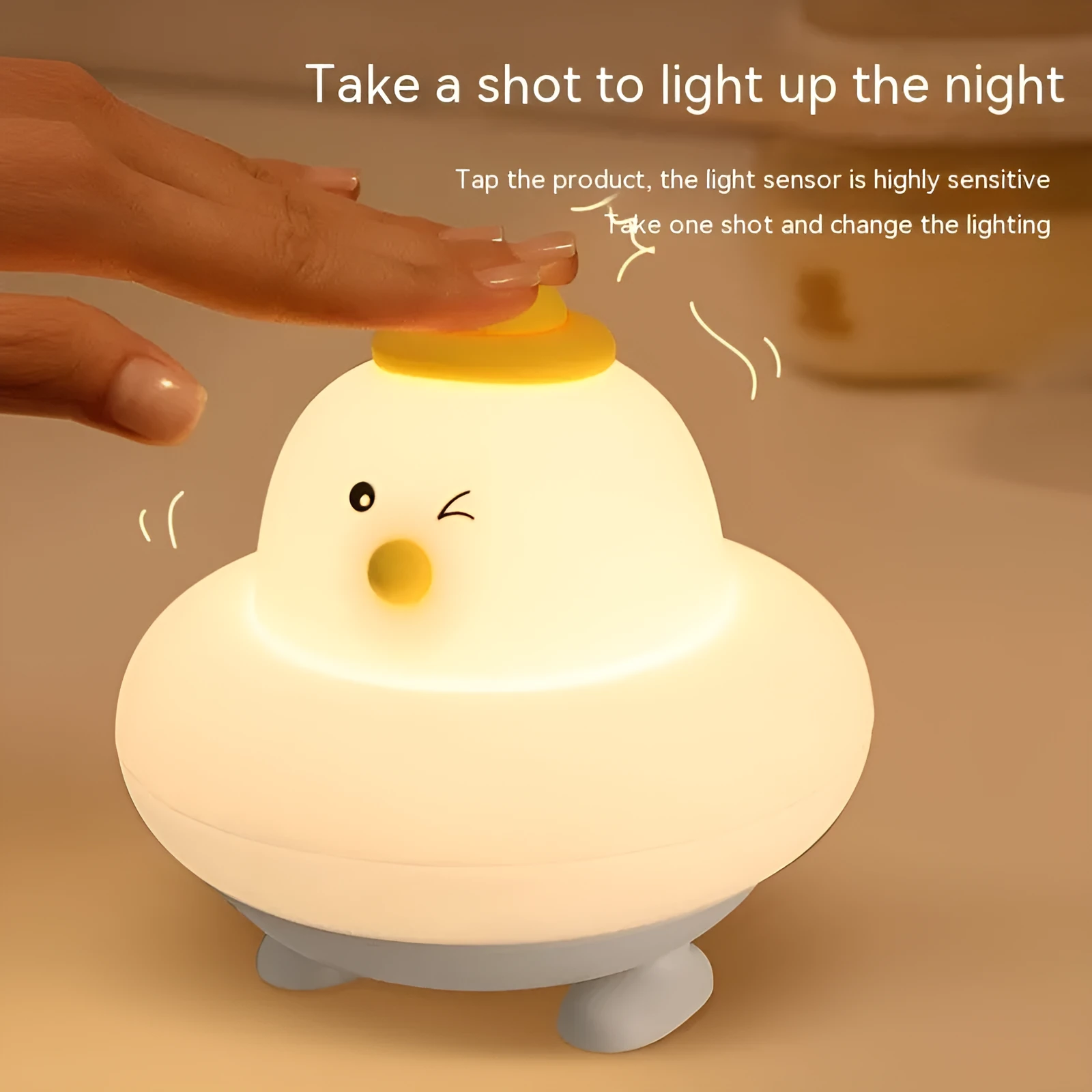 Silicone pat small night lamp blue duck design with USB cable, 500mAh rechargeable battery
