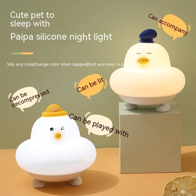Silicone pat small night lamp blue duck design with USB cable, 500mAh rechargeable battery
