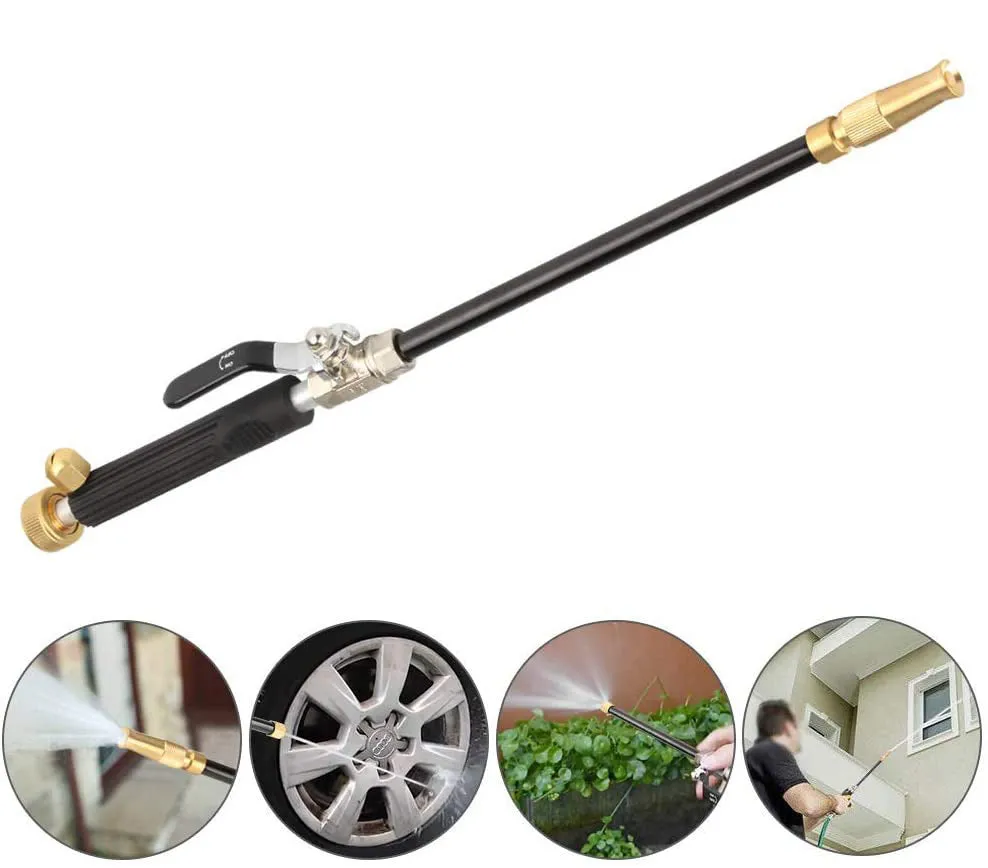 Black high pressure adjustable nozzle garden car wash water gun with alloy body and brass tip