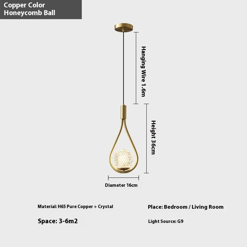 Modern minimalist copper finish bedside chandelier lamp for bedroom lighting