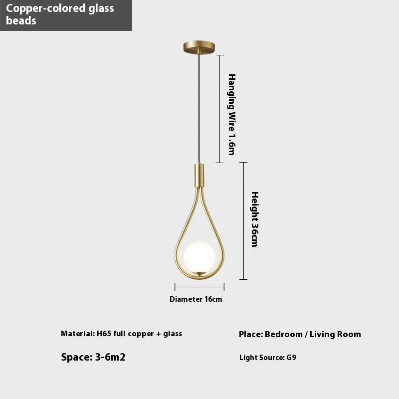 Modern minimalist copper finish bedside chandelier lamp for bedroom lighting