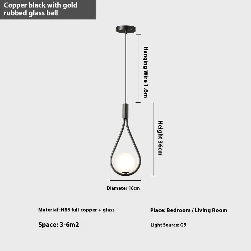 Modern minimalist copper finish bedside chandelier lamp for bedroom lighting