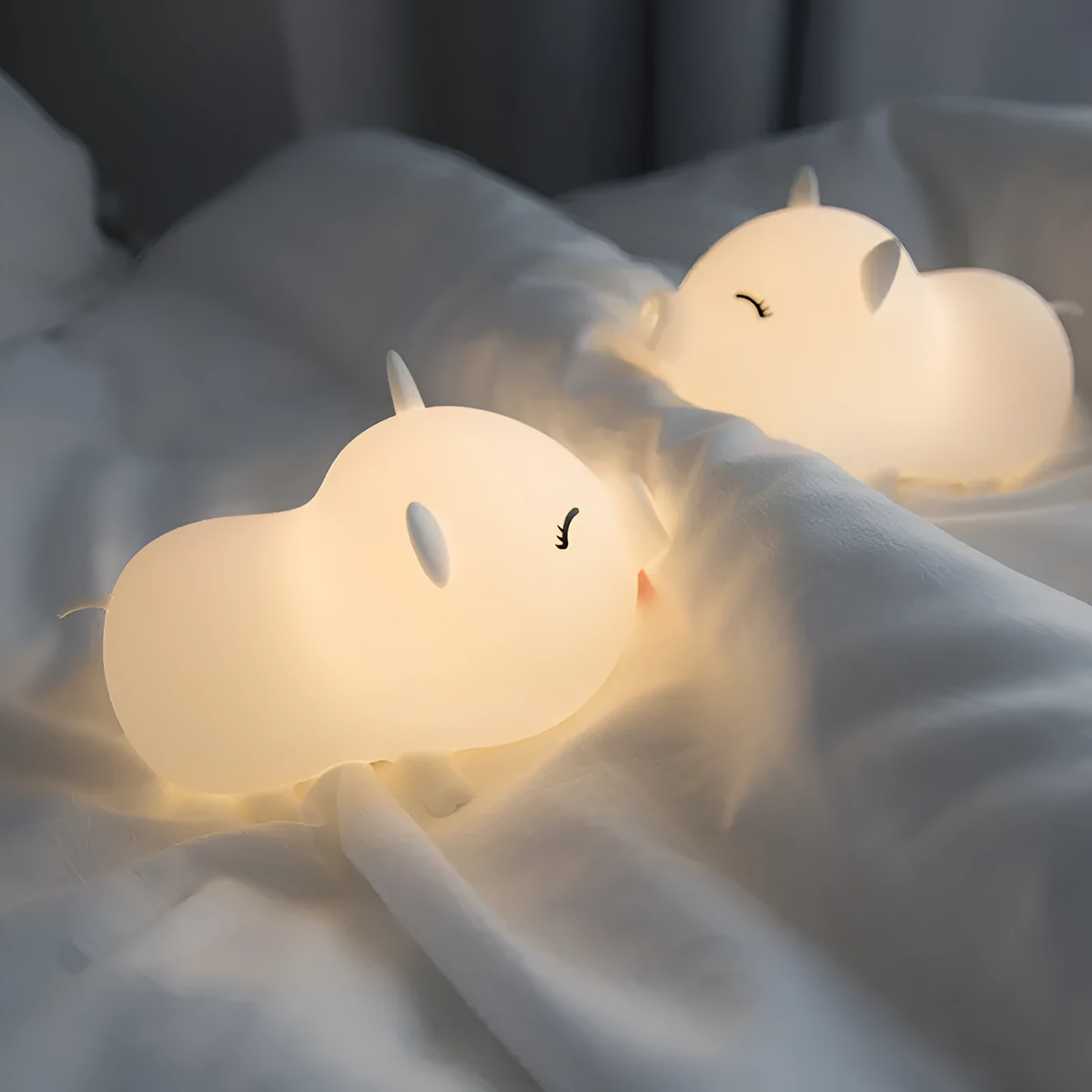 Dudu pig cartoon plastic night light with silicone shade emitting warm yellow and colourful LED glow