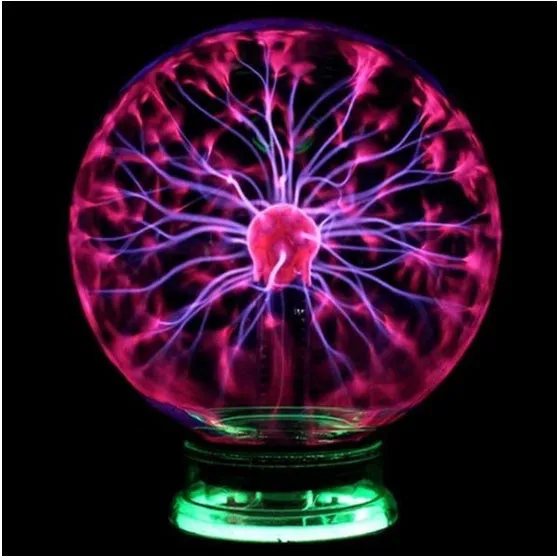 Plasma lightning ball with electrostatic lightning arcs on a blue background, 4-8 inch size options available