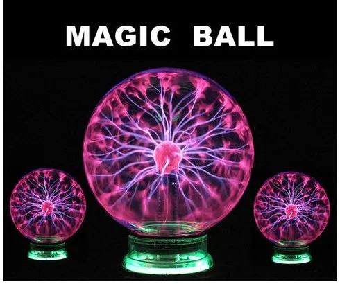 Plasma lightning ball with electrostatic lightning arcs on a blue background, 4-8 inch size options available