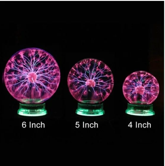 Plasma lightning ball with electrostatic lightning arcs on a blue background, 4-8 inch size options available