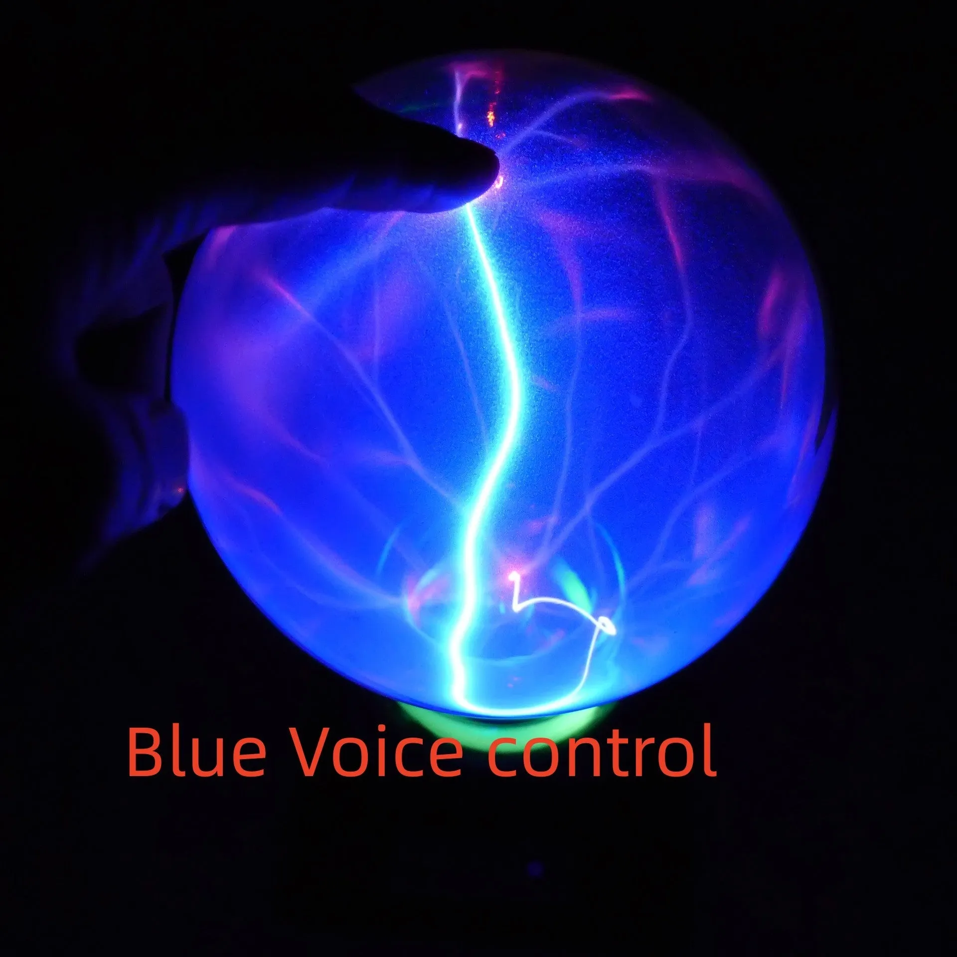 Plasma lightning ball with electrostatic lightning arcs on a blue background, 4-8 inch size options available