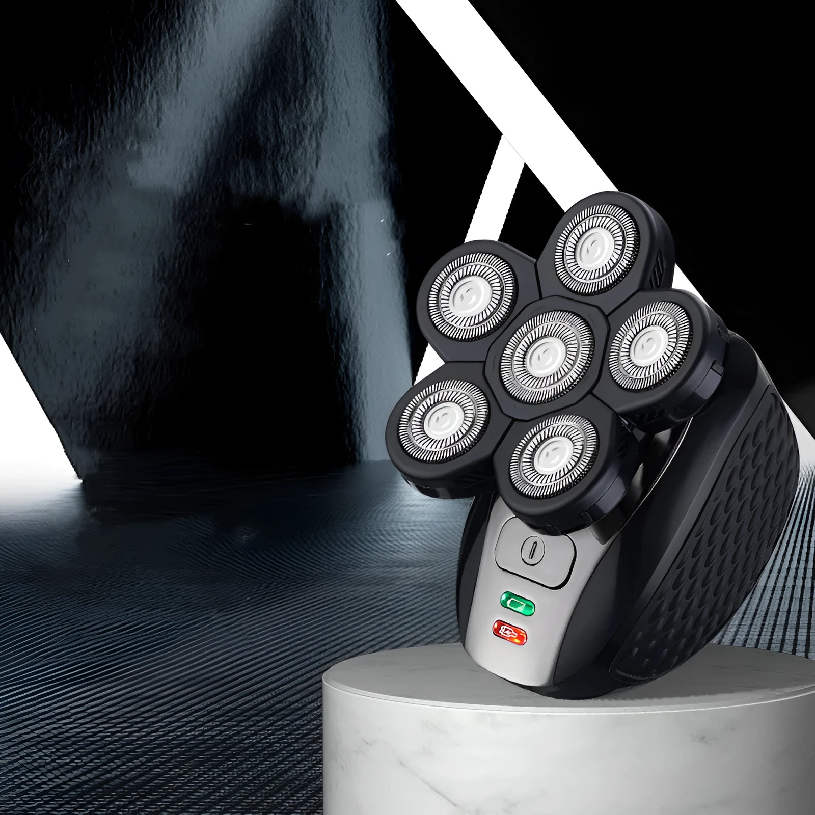 Men's rechargeable electric shaver with IPX6 waterproof rating, USB charging, and 90-minute runtime, in five in one or stand alone model