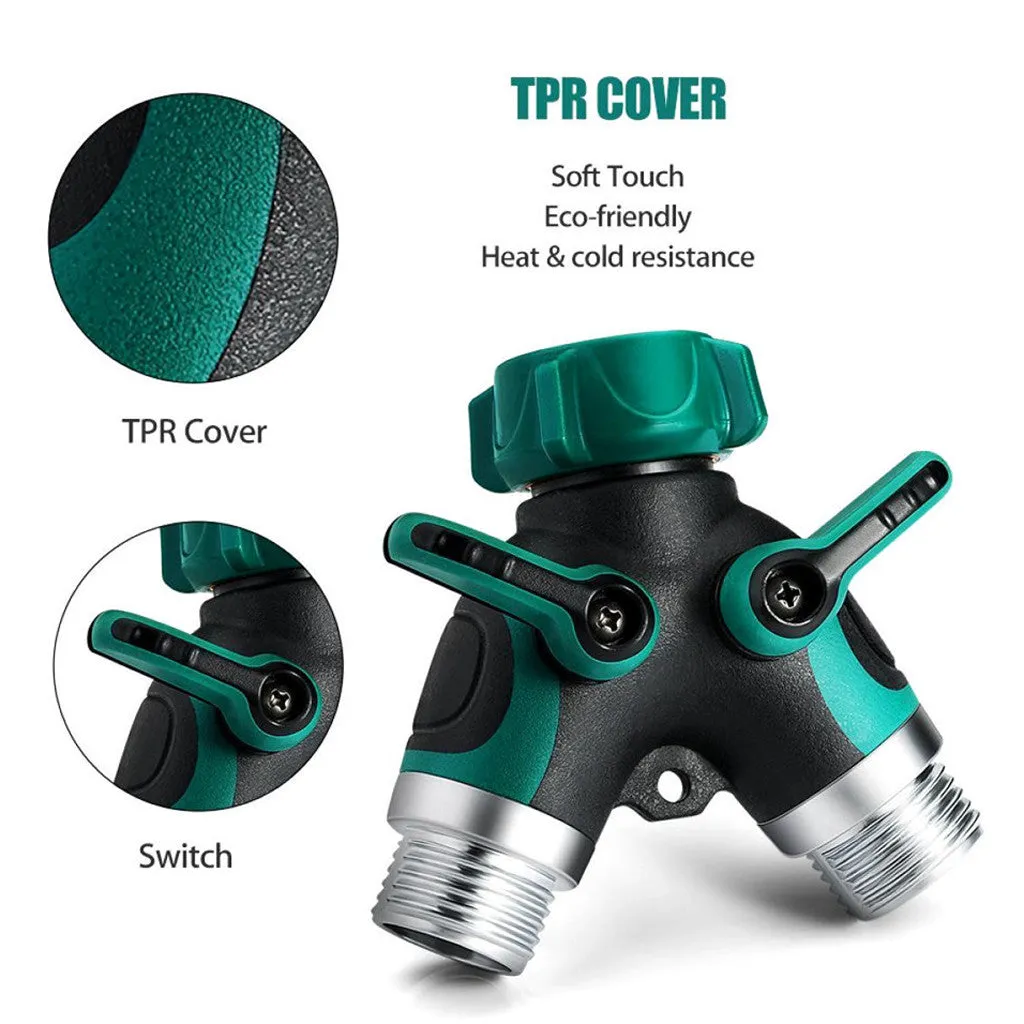 Y type double-pass splitter, green, plastic body with TPR encapsulation, zinc alloy outlets, 94x91x55mm