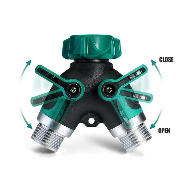 Y type double-pass splitter, green, plastic body with TPR encapsulation, zinc alloy outlets, 94x91x55mm