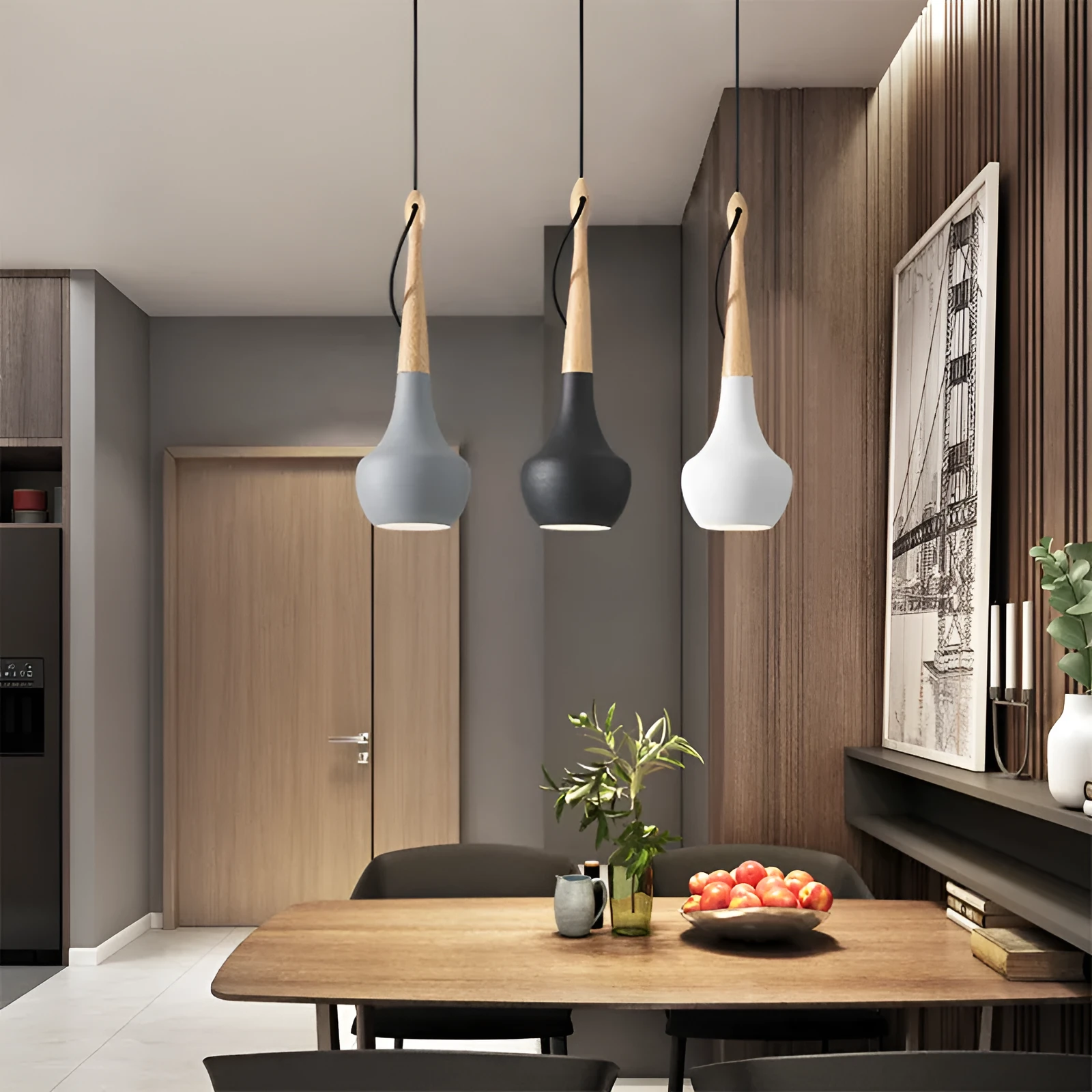 Postmodern minimalist LED dining room chandelier 110x350mm in black finish with adjustable height