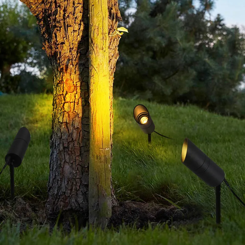 Black aluminium ground lamp with LED lighting for outdoor garden pathways