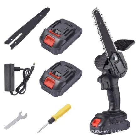 Mini 6 inch cordless electric chain saw with lithium battery and charger for tree pruning