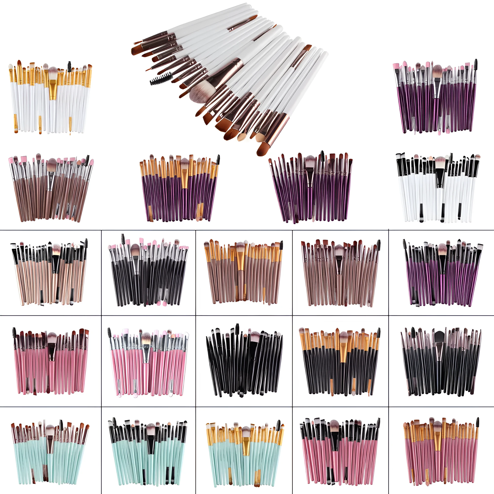 Cosmetic brush kit with nylon bristles and plastic handle, 14cm total length