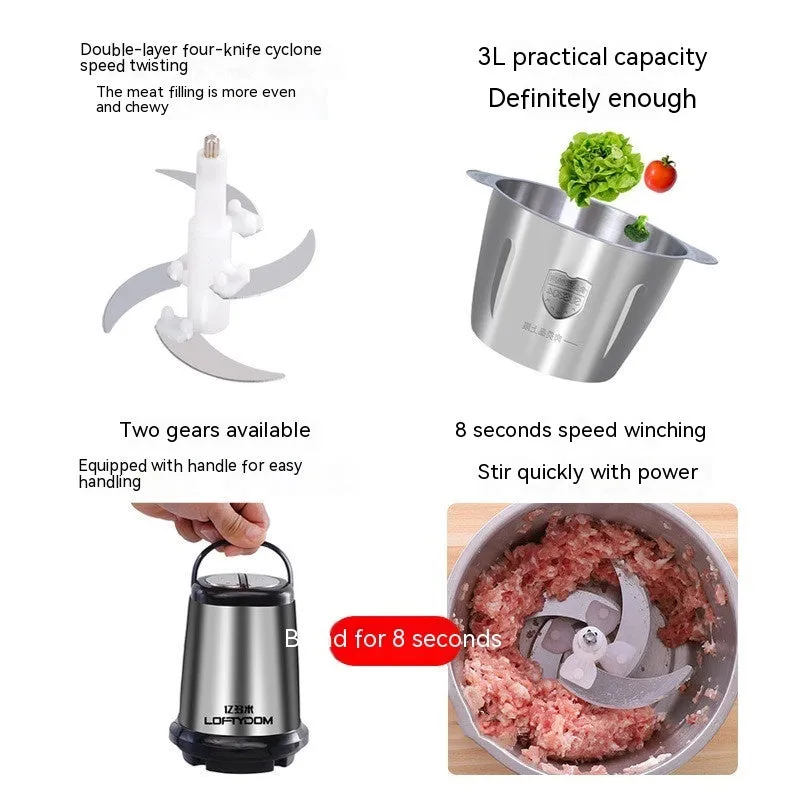 Stainless steel electric meat grinder 2 litre capacity fully automatic food processor
