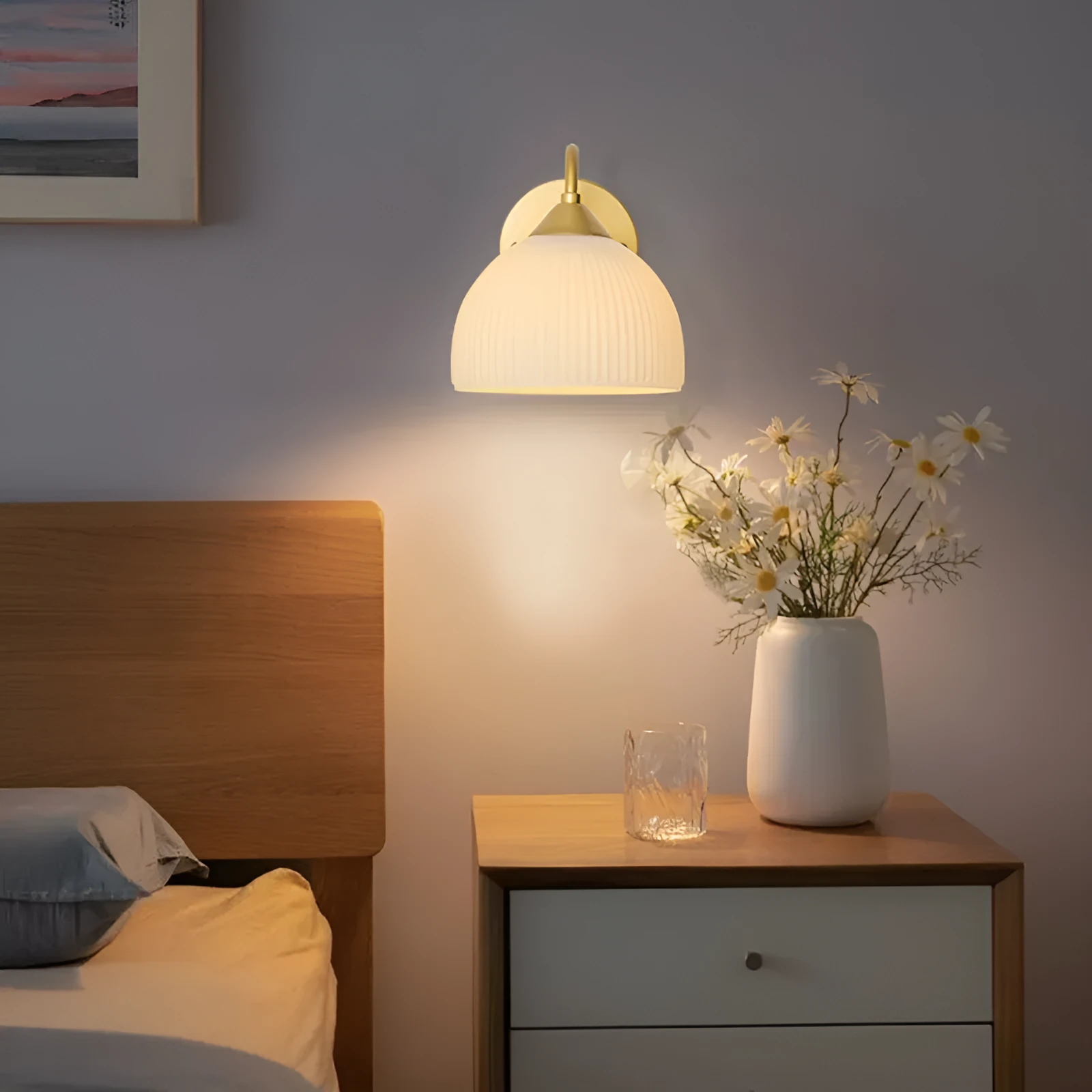 Gold and white glass lampshade on iron frame with spray paint frosted finish for corridors and living rooms
