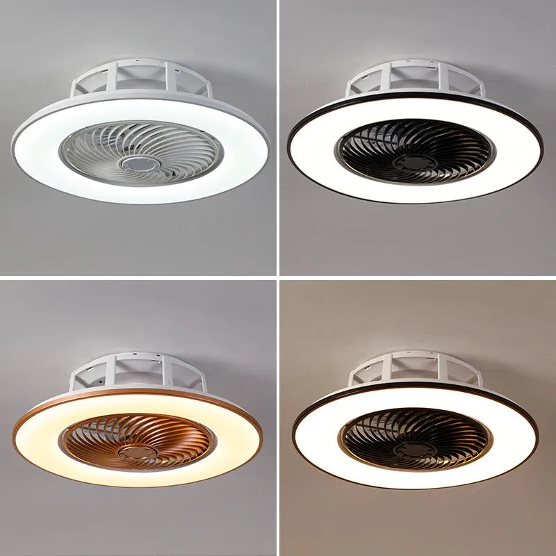 Invisible ceiling fan light with retracted ABS blades and acrylic shade in white finish