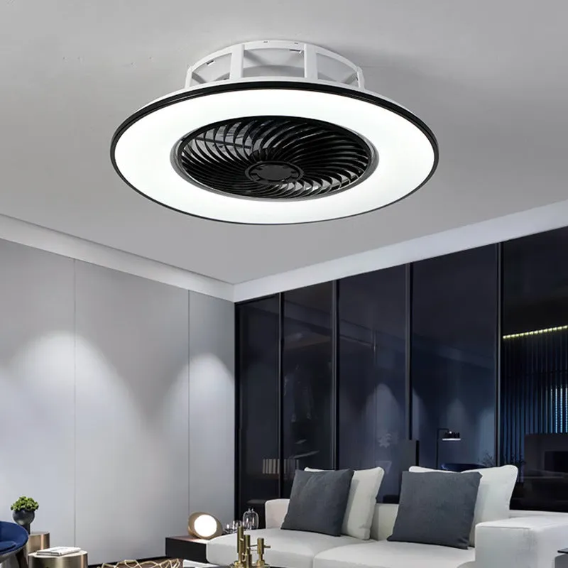 Invisible ceiling fan light with retracted ABS blades and acrylic shade in white finish