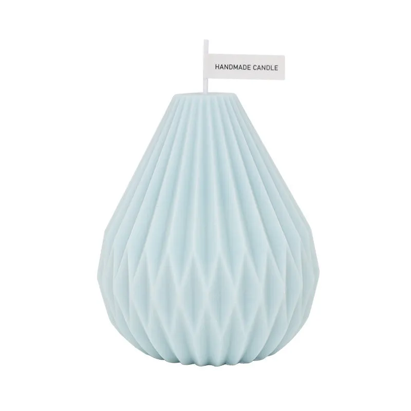 Handcrafted cylindrical soy wax scented candle with Nordic geometric lines and pear pattern in multiple colours