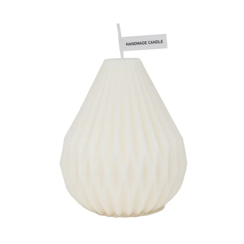 Handcrafted cylindrical soy wax scented candle with Nordic geometric lines and pear pattern in multiple colours