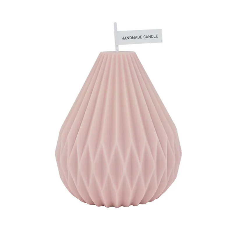 Handcrafted cylindrical soy wax scented candle with Nordic geometric lines and pear pattern in multiple colours