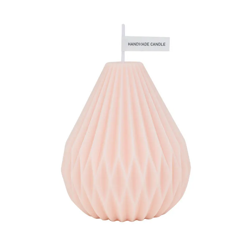 Handcrafted cylindrical soy wax scented candle with Nordic geometric lines and pear pattern in multiple colours