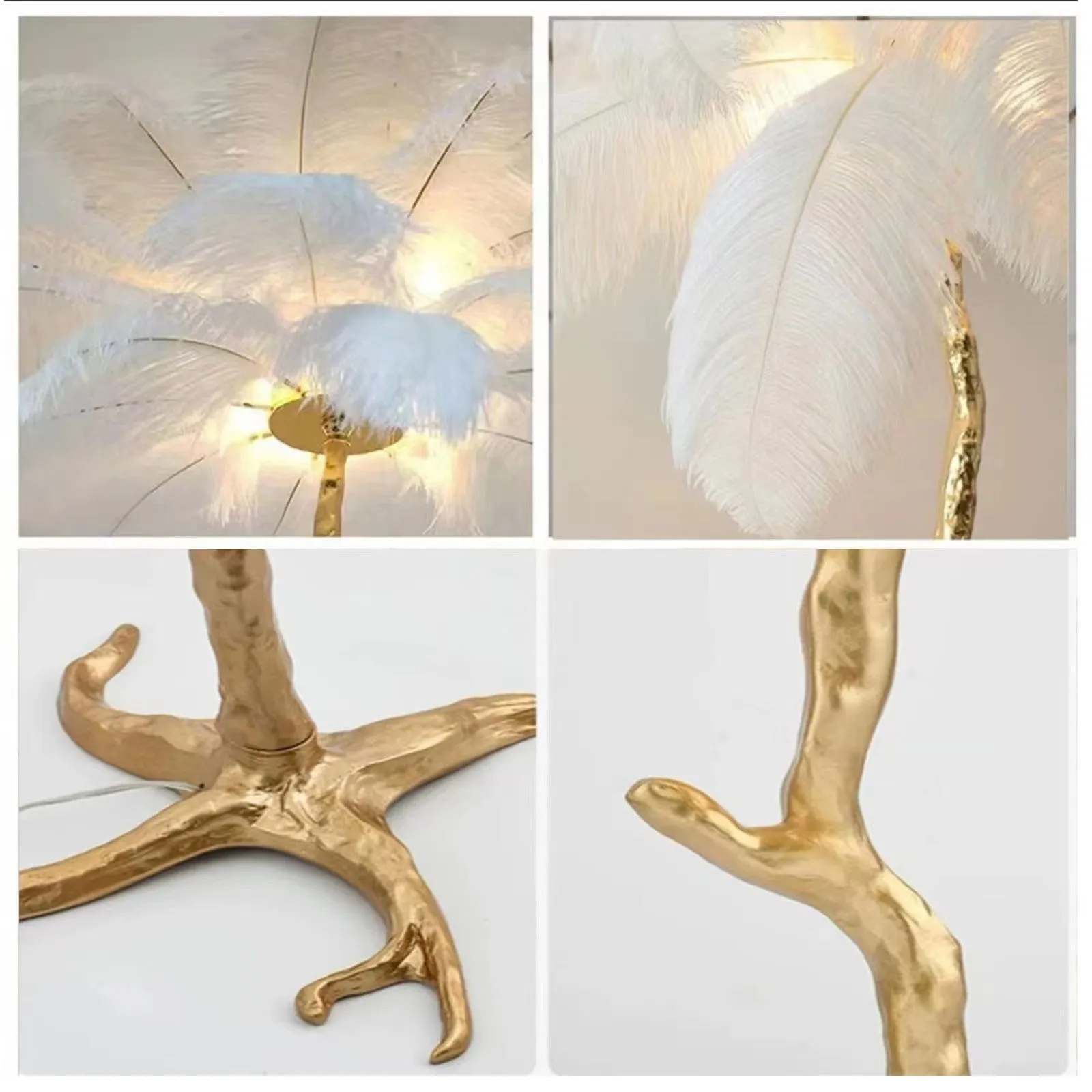 Tall decorative floor lamp with resin feather details in choice of colours, standing 170cm high.
