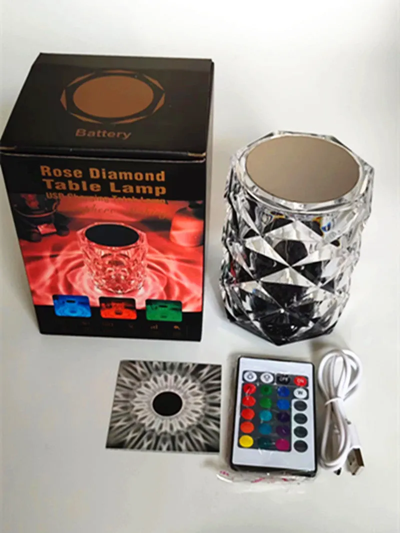 Creative Crystal Diamond Table Lamp with RGB16 colour touch rechargeable LED in diamond style