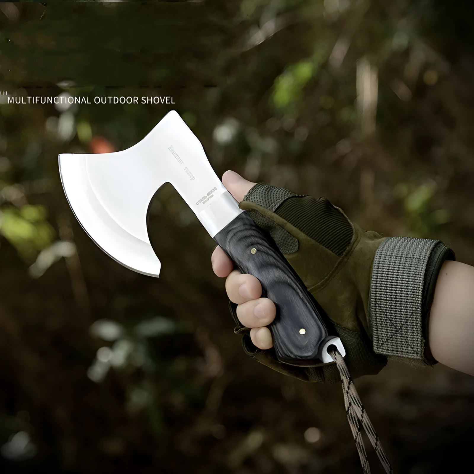 Outdoor Tactics stainless steel axe on ground, 57cm length, 49HRC hardness for wood chopping