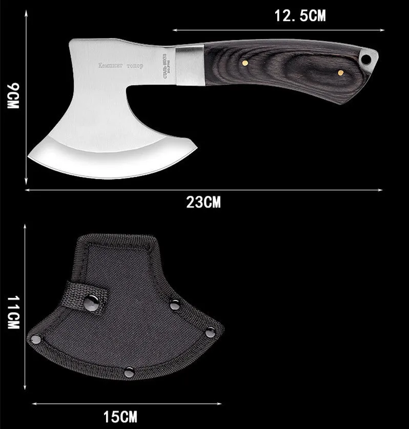 Outdoor Tactics stainless steel axe on ground, 57cm length, 49HRC hardness for wood chopping