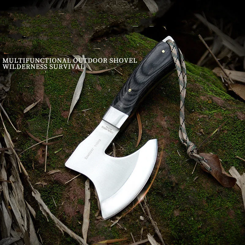Outdoor Tactics stainless steel axe on ground, 57cm length, 49HRC hardness for wood chopping