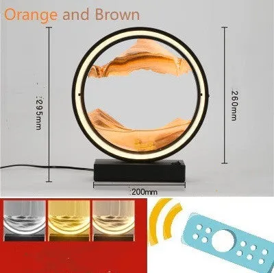 Creative quicksand table lamp with hardware body silicone lampshade and coloured sand in bedroom setting