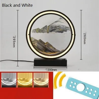 Creative quicksand table lamp with hardware body silicone lampshade and coloured sand in bedroom setting